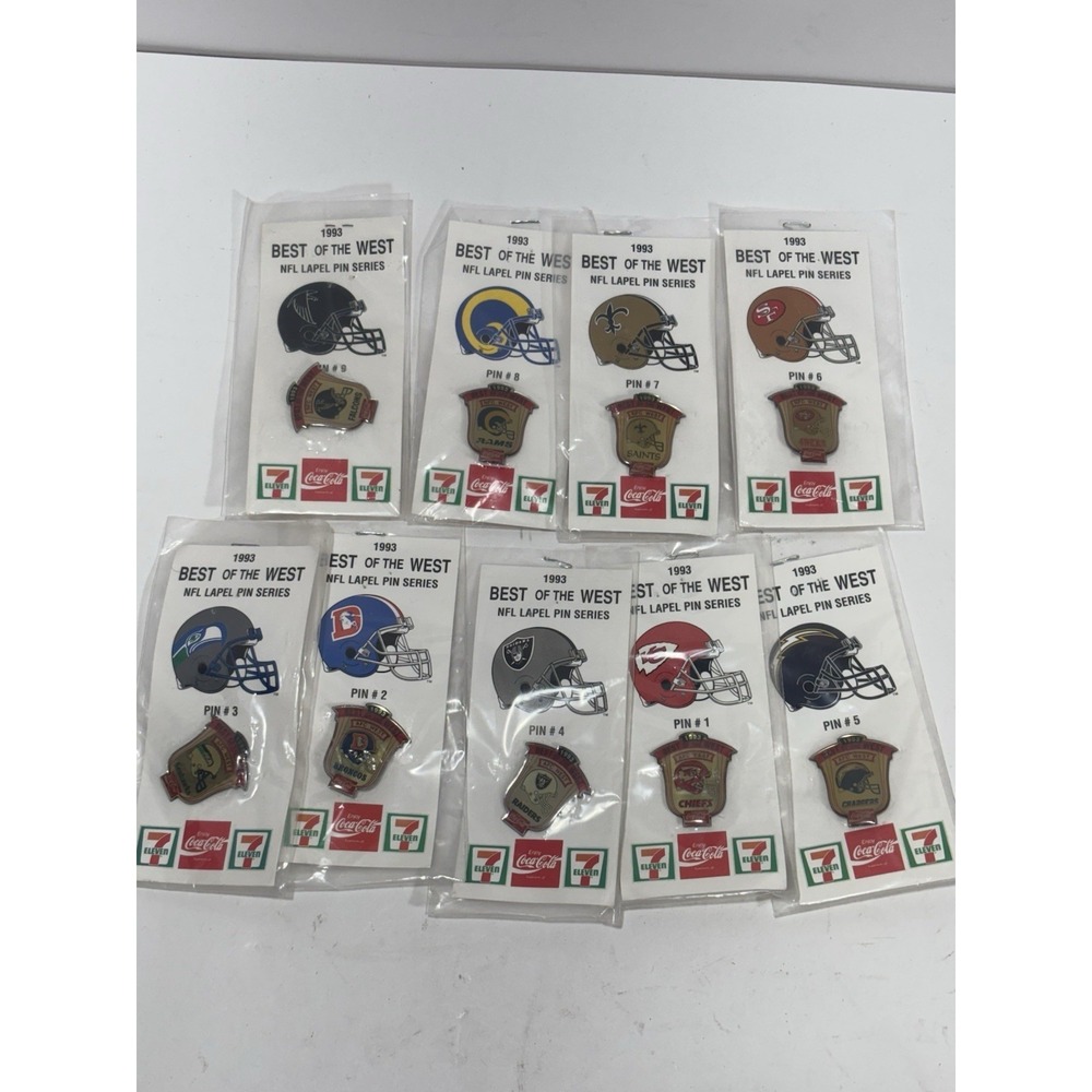 1993 NFL Best of the West Lapel Pin Series COCA-COLA 7/11 Set Of 9 Football - Picture 1 of 11